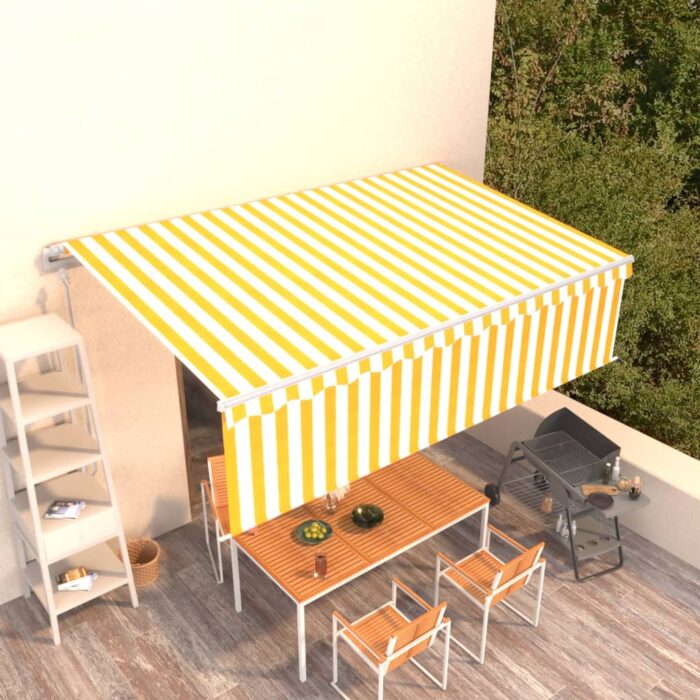 Auvent rétractable automatique avec store 5x3 m Jaune et blanc – Image 1