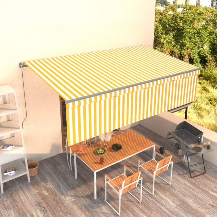 Auvent rétractable manuel avec store 5x3 m Jaune et blanc – Image 1