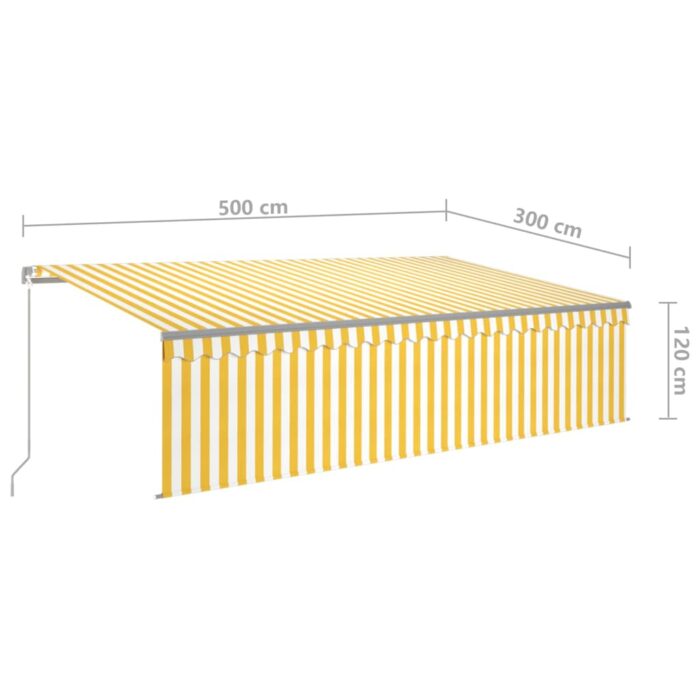 Auvent rétractable manuel avec store LED 5x3 m Jaune et blanc – Image 5