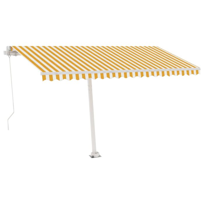 Auvent manuel rétractable avec LED 450x300 cm Jaune et blanc – Image 2