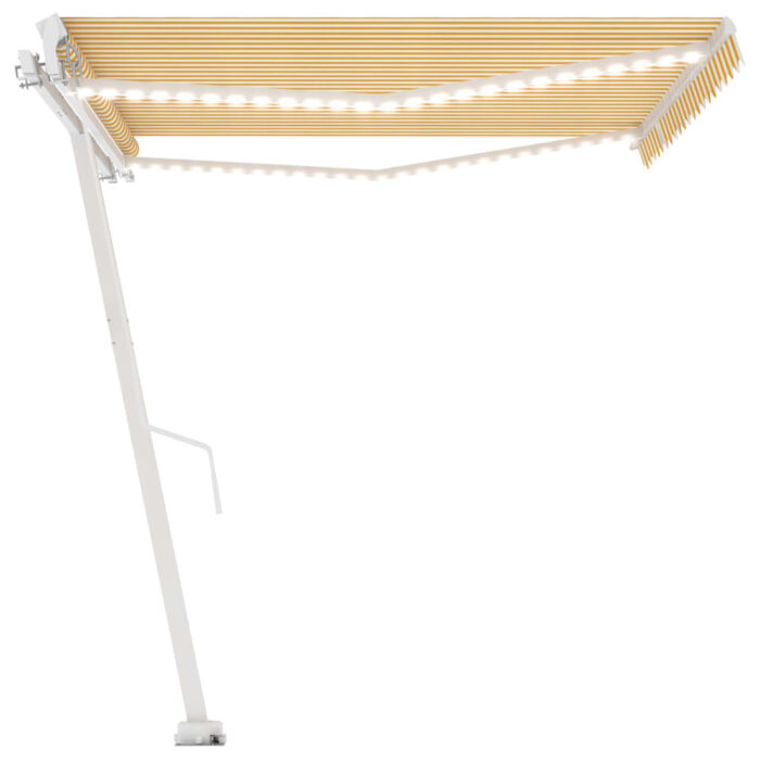 Auvent manuel rétractable avec LED 450x300 cm Jaune et blanc – Image 3