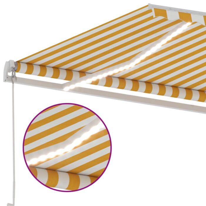 Auvent manuel rétractable avec LED 450x300 cm Jaune et blanc – Image 5