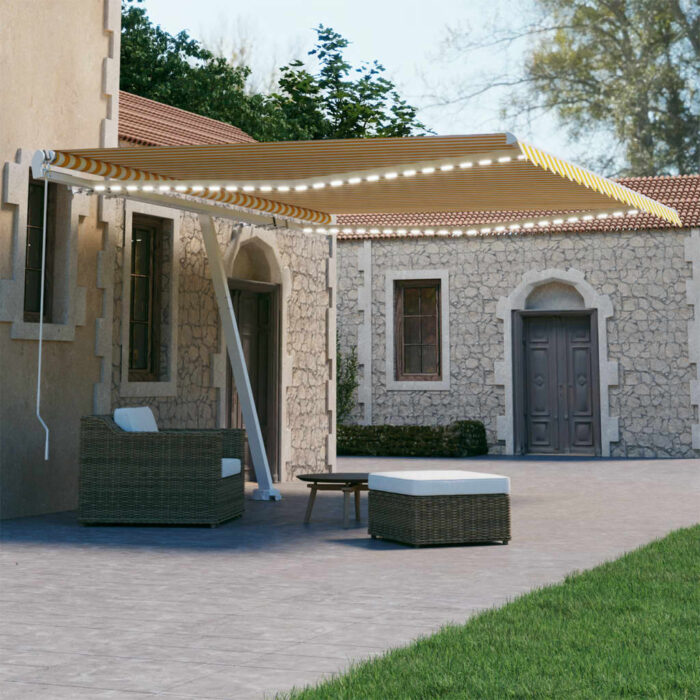 VXL8720286398876_m_en_hd_1.jpg Auvent manuel rétractable avec LED 450x300 cm Jaune et blanc – Image 1