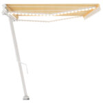 Auvent manuel rétractable avec LED 500x300 cm Jaune et blanc – Image 4