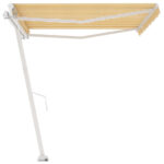 Auvent manuel rétractable sur pied 400x350 cm Jaune/Blanc – Image 3