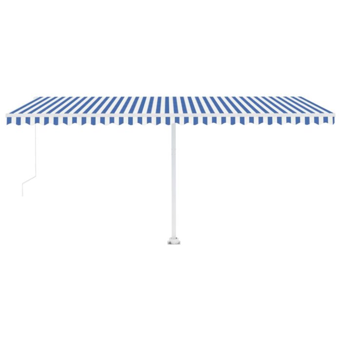 Auvent manuel rétractable avec LED 500x350 cm Bleu et blanc – Image 4