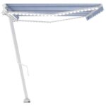 Auvent manuel rétractable avec LED 500x350 cm Bleu et blanc – Image 5