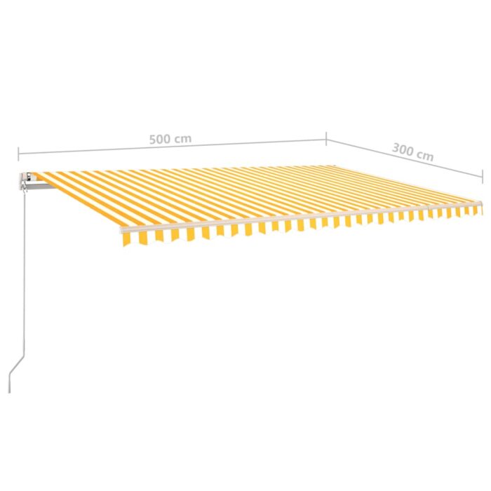 Auvent manuel rétractable avec LED 500x300 cm Jaune et blanc – Image 10