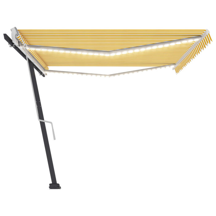 Auvent manuel rétractable avec LED 500x300 cm Jaune et blanc – Image 2