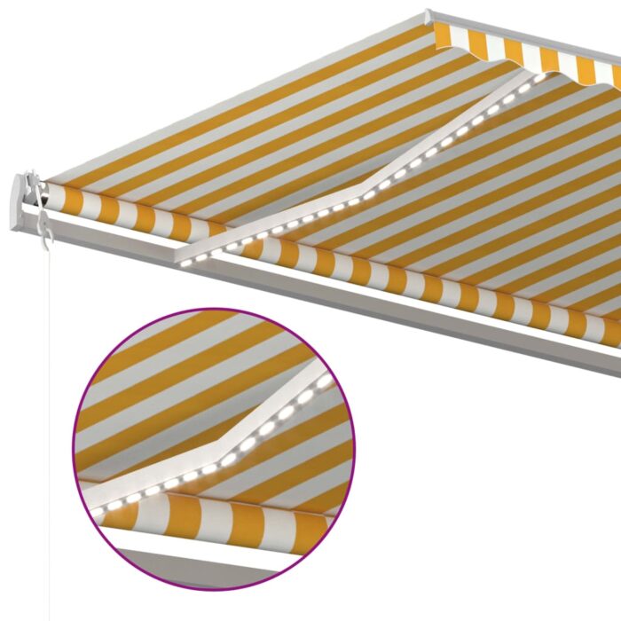 Auvent manuel rétractable avec LED 500x300 cm Jaune et blanc – Image 6
