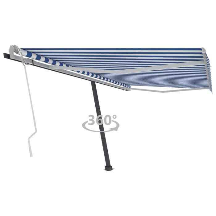 Auvent manuel rétractable sur pied 400x350 cm Bleu/Blanc – Image 1