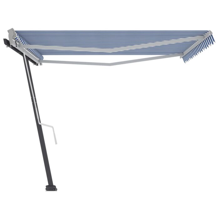 Auvent manuel rétractable sur pied 400x350 cm Bleu/Blanc – Image 5