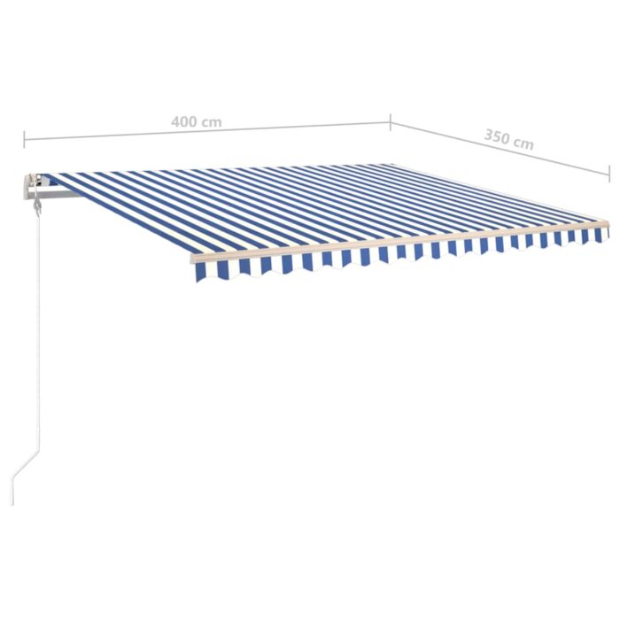 Auvent manuel rétractable avec LED 400x350 cm Bleu et blanc – Image 10