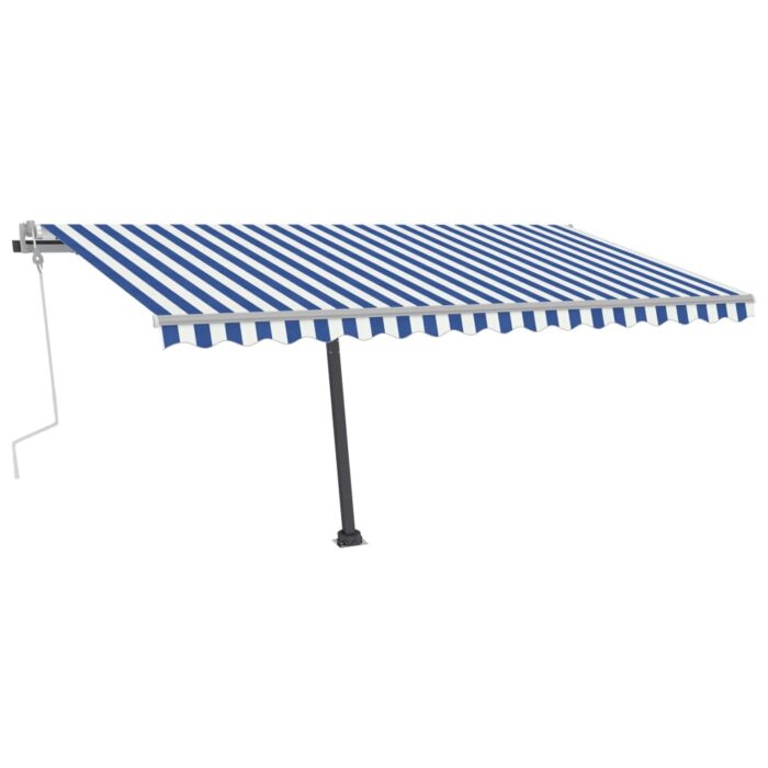 Auvent manuel rétractable avec LED 400x350 cm Bleu et blanc – Image 2
