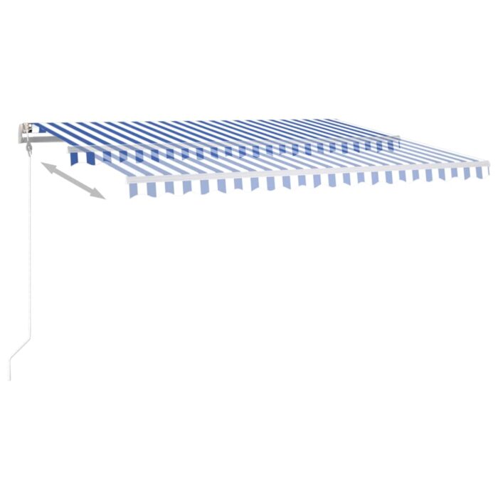Auvent manuel rétractable avec LED 400x350 cm Bleu et blanc – Image 3