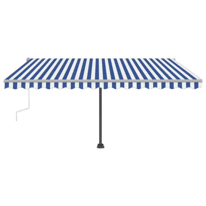 Auvent manuel rétractable avec LED 400x350 cm Bleu et blanc – Image 4