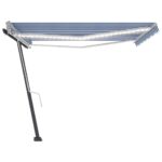 Auvent manuel rétractable avec LED 400x350 cm Bleu et blanc – Image 5