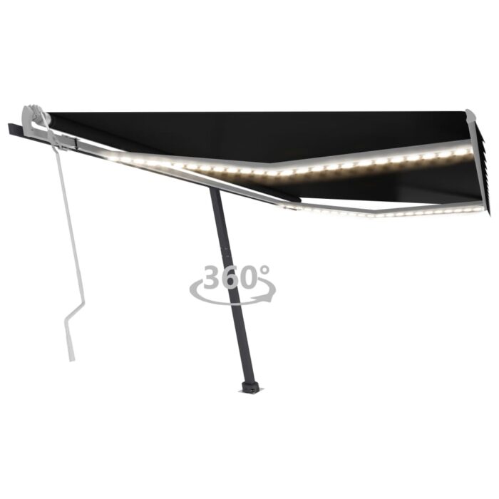 Auvent manuel rétractable avec LED 400x350 cm Anthracite – Image 1
