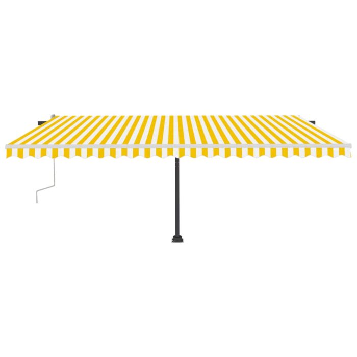 Auvent manuel rétractable sur pied 500x350 cm Jaune/Blanc – Image 3