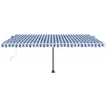 Auvent manuel rétractable avec LED 500x350 cm Bleu et blanc – Image 3