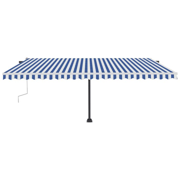 Auvent manuel rétractable avec LED 500x350 cm Bleu et blanc – Image 3