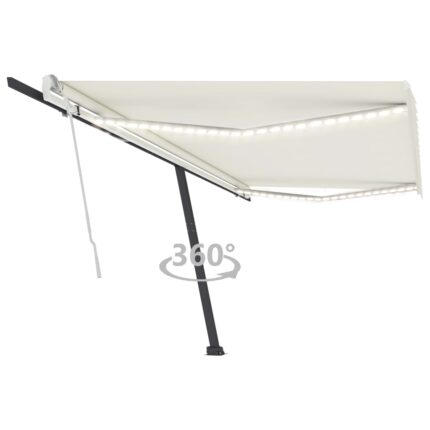 Auvent manuel rétractable avec LED 500x350 cm Crème