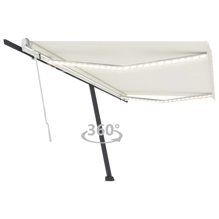 Auvent manuel rétractable avec LED 500x350 cm Crème – Image 1
