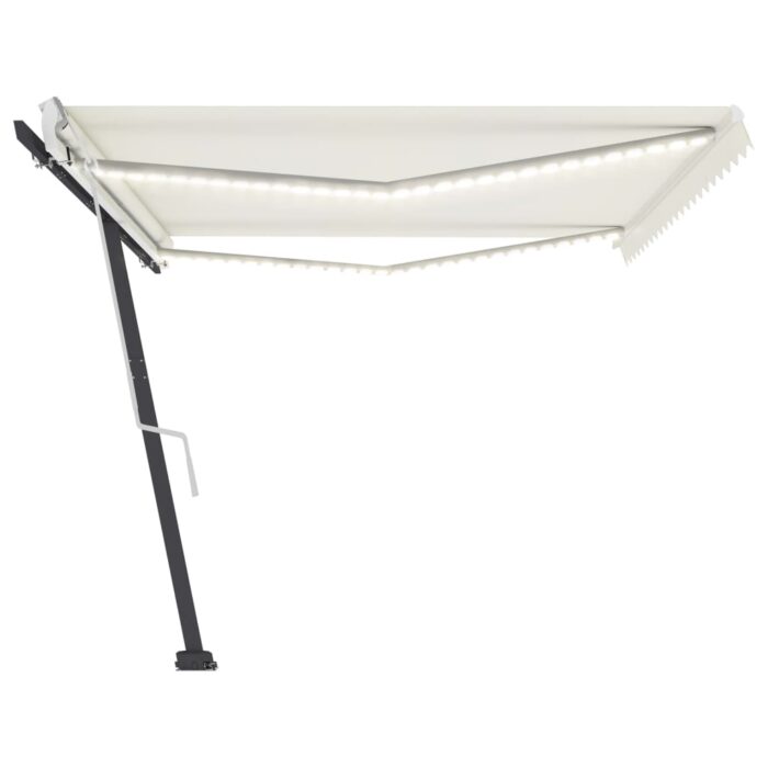 Auvent manuel rétractable avec LED 500x350 cm Crème – Image 2