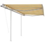 Auvent rétractable automatique et poteaux 3,5x2,5 m Jaune blanc