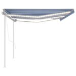 Auvent manuel rétractable avec LED 6x3,5 m Bleu et blanc – Image 3