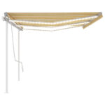 Auvent manuel rétractable avec LED 6x3,5 m Jaune et blanc – Image 3