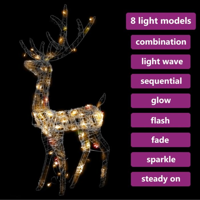 Renne de décoration de Noël Acrylique 140 LED colorées 120 cm – Image 2