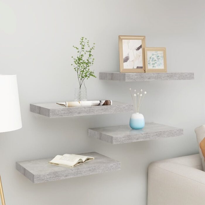 Étagères murales flottantes 4 pcs gris béton 40x23x3,8 cm MDF – Image 1
