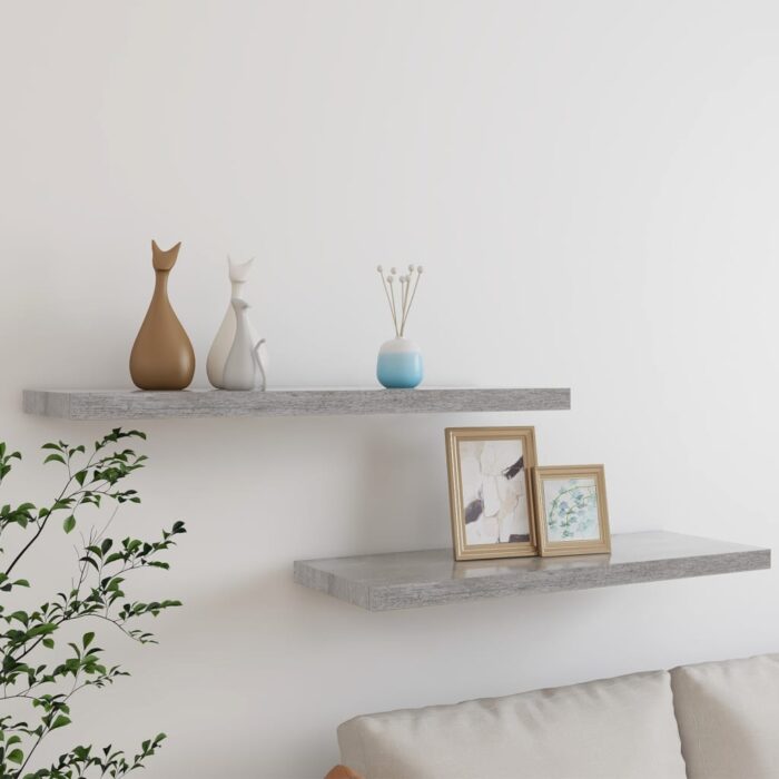 Étagères murales flottantes 2 pcs gris béton 80x23,5x3,8 cm MDF – Image 1