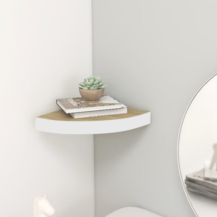 VXL8720286417409_m_en_hd_1.jpg Étagère d'angle murale Chêne et blanc 35x35x3,8 cm MDF – Image 1