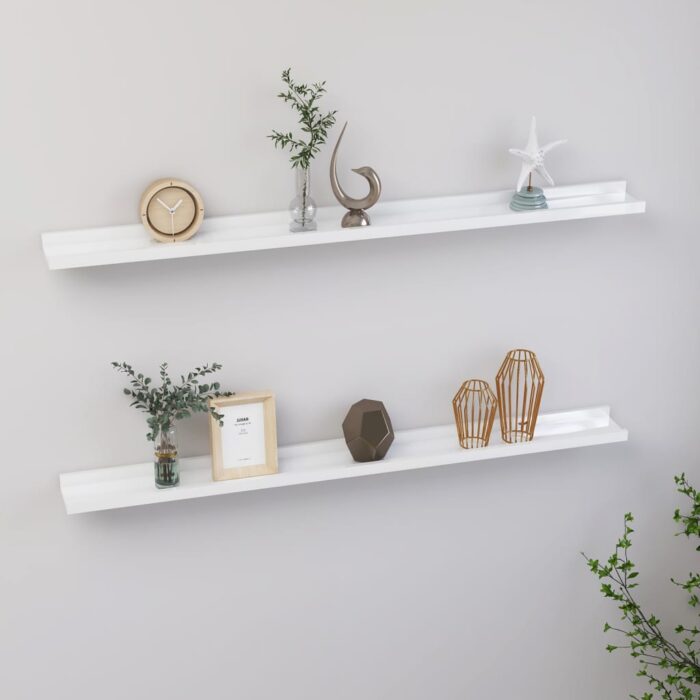 Étagères murales 2 pcs Blanc brillant 100x9x3 cm – Image 1
