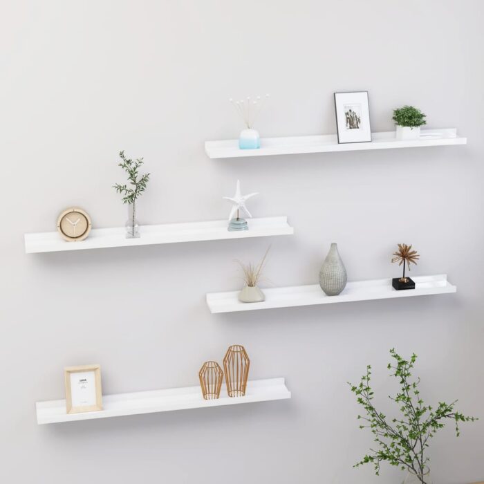 Étagères murales 4 pcs Blanc brillant 80x9x3 cm – Image 1