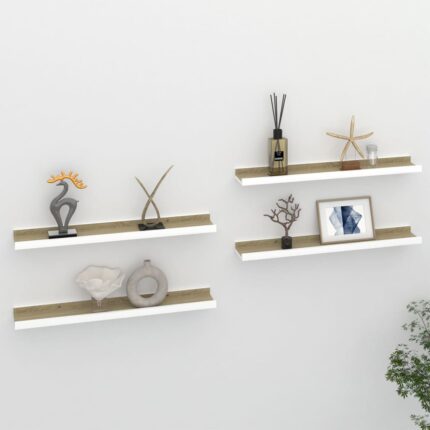 Étagères murales 4 pcs blanc et chêne sonoma 60x9x3 cm