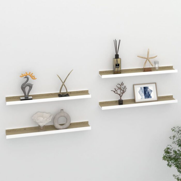 Étagères murales 4 pcs blanc et chêne sonoma 60x9x3 cm – Image 1