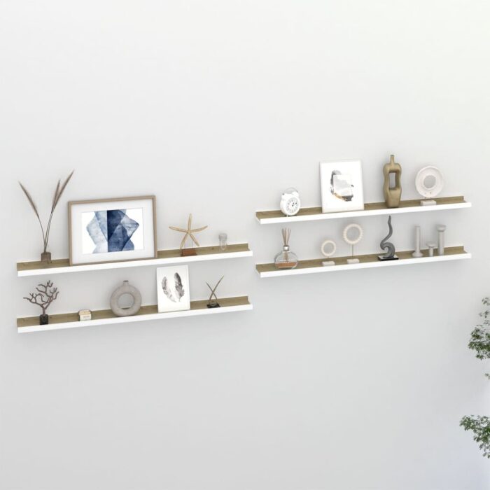 Étagères murales 4 pcs blanc et chêne sonoma 100x9x3 cm – Image 1