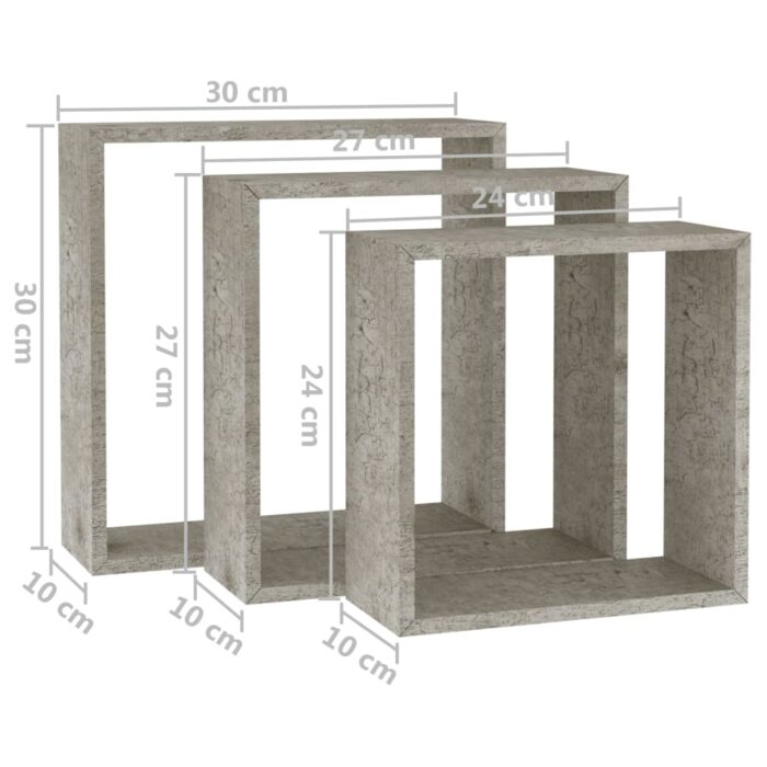 Étagères murales sous forme de cube 3 pcs Gris béton – Image 9