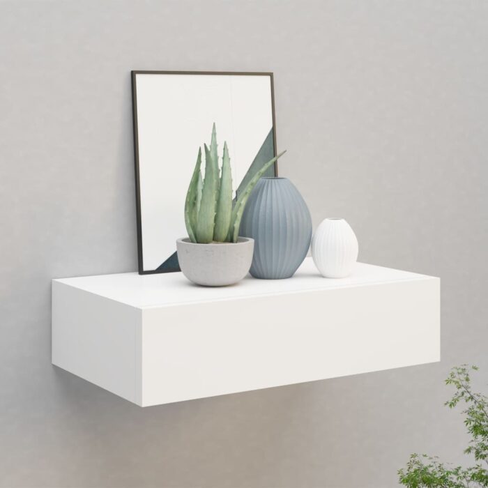Étagère à tiroir murale Blanc 40x23,5x10 cm MDF – Image 1