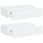 Étagères à tiroirs murales 2 pcs Blanc 40x23,5x10 cm MDF – Image 2