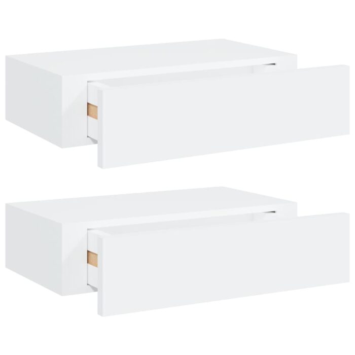 Étagères à tiroirs murales 2 pcs Blanc 40x23,5x10 cm MDF – Image 2