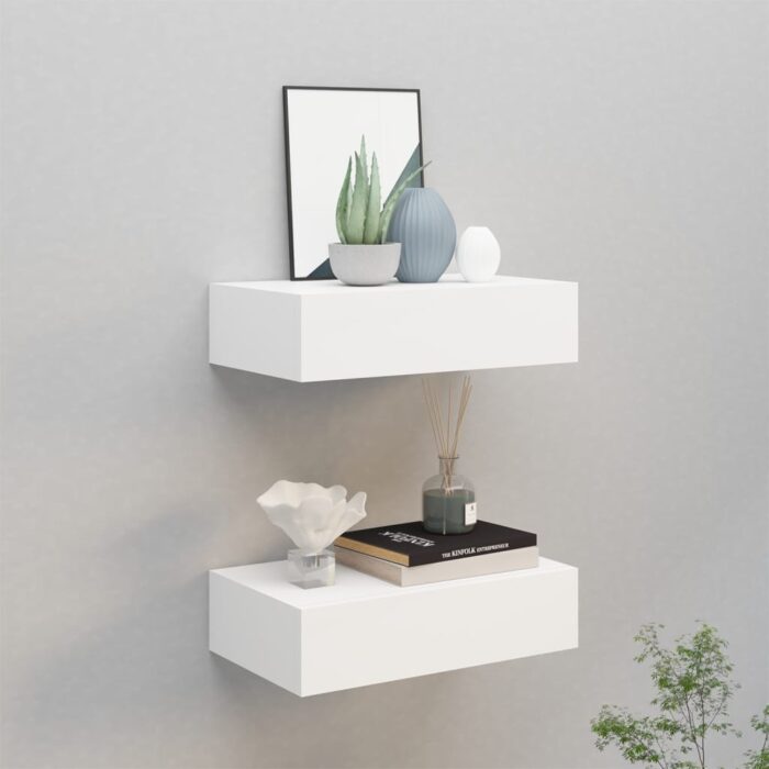 Étagères à tiroirs murales 2 pcs Blanc 40x23,5x10 cm MDF – Image 1