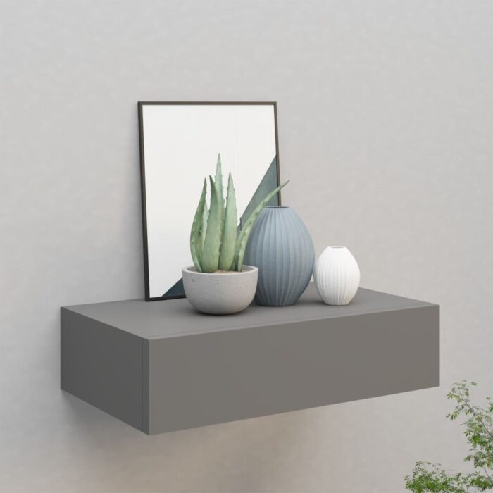 Étagère à tiroir murale gris 40x23,5x10 cm MDF – Image 1