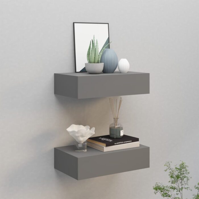 Étagères à tiroirs murales 2 pcs gris 40x23,5x10 cm MDF – Image 1