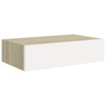 Étagères à tiroir murales 2 pcs Chêne et blanc 40x23,5x10cm MDF – Image 2