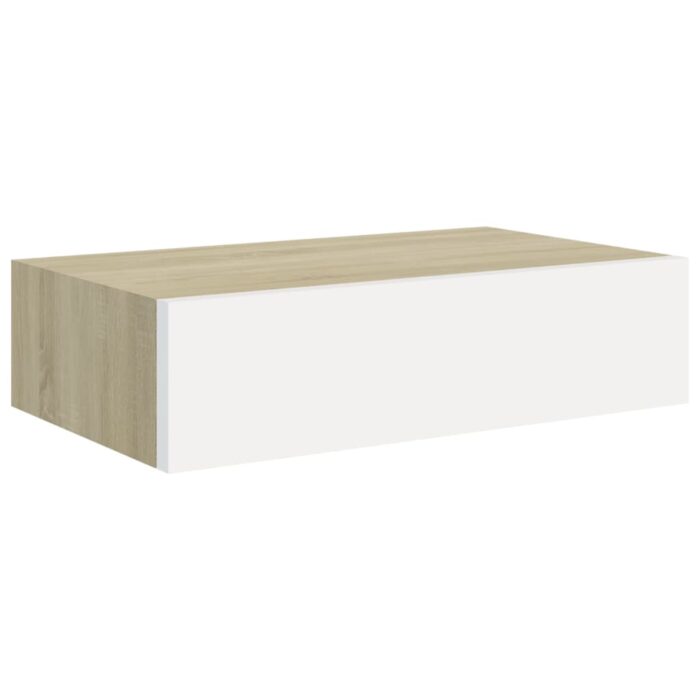 Étagères à tiroir murales 2 pcs Chêne et blanc 40x23,5x10cm MDF – Image 2