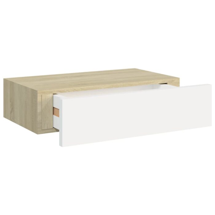 Étagères à tiroir murales 2 pcs Chêne et blanc 40x23,5x10cm MDF – Image 5
